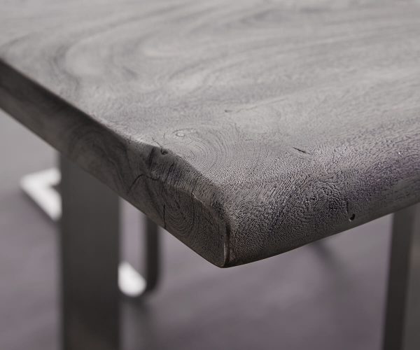 Jedálenský stôl Edge 200x100 XL akácia platinová nerezová oceľ úzky Live-Edge - Image 3