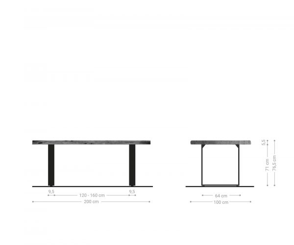 Jedálenský stôl Edge 200x100 XL akácia platinová nerezová oceľ úzky Live-Edge - Image 4