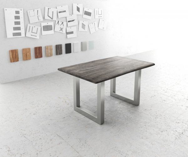 Jídelní stůl Edge 140x90 Acacia Platinum Stainless Steel Wide Live Edge