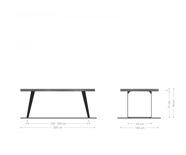 Jedálenský stôl Edge 200x100 XL akácia hnedá nerezová oceľ šikmý - Image 6