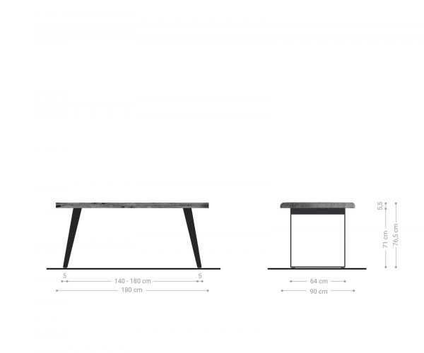 Jedálenský stôl Edge 180x90 XL akácia hnedá kov šikmý Live-Edge - Image 6