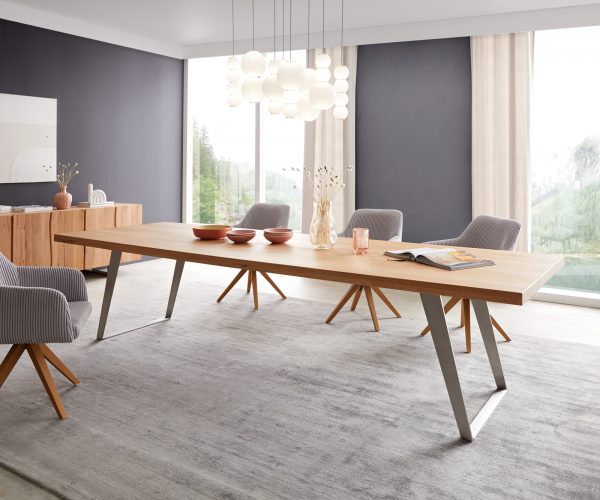 Jedálenský stôl Edge 300x100 cm prírodný dubový šikmý rám nerezová oceľ - Image 2