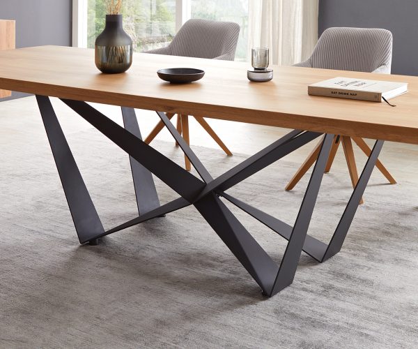Jedálenský stôl Edge 300x100 cm prírodný dub, pavúčia konštrukcia, plochý čierny kov - Image 5