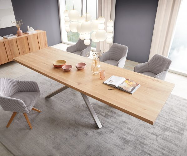 Jedálenský stôl Edge 300x100 cm prírodný dubový obdĺžnikový stôl s krížovým rámom z nehrdzavejúcej ocele - Image 3