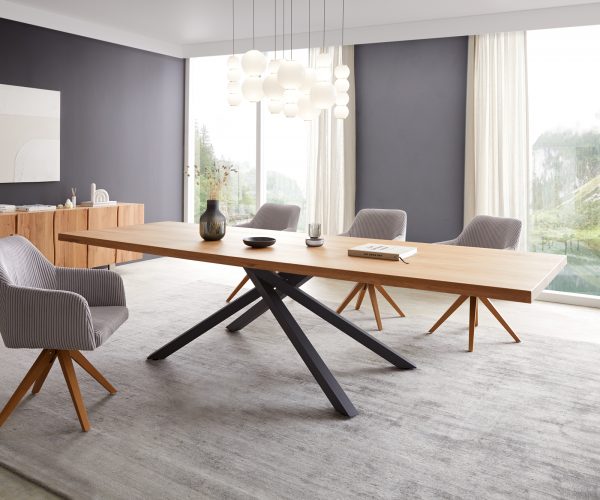 Jedálenský stôl Edge 300x100 cm prírodný dubový obdĺžnikový stôl s čiernym krížovým rámom - Image 2