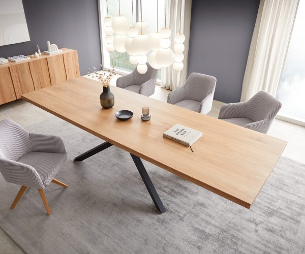 Jedálenský stôl Edge 300x100 cm prírodný dubový obdĺžnikový stôl s čiernym krížovým rámom - Image 4