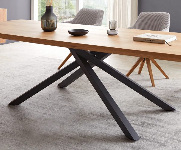 Jedálenský stôl Edge 300x100 cm prírodný dubový obdĺžnikový stôl s čiernym krížovým rámom - Image 5