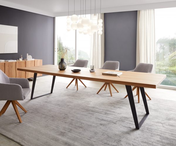 Jedálenský stôl Edge 300x100 cm prírodný dub šikmý rám kov čierny - Image 2