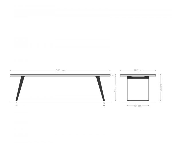 Jedálenský stôl Edge 300x100 cm prírodný dub šikmý rám kov čierny - Image 8