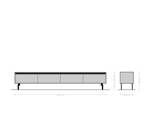 TV stolík Stonegrace 240 cm akácia natural 4 dvierka oválne nohy nerezová oceľ - Image 2