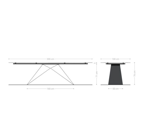 Jedálenský stôl Edge keramika Minas Melange bielo-béžová 300x100 V-noha plochý kov čierny - Image 9