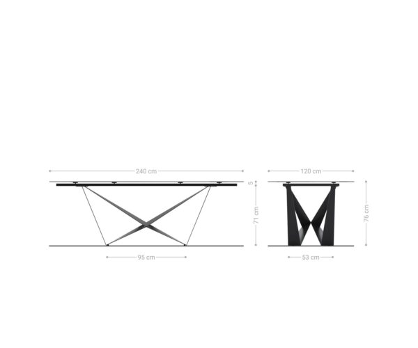 Jedálenský stôl Edge zaoblený 240x120 reliéfne sklo dymovo čierna 3D dizajn Spider plochá oceľ čierna - Image 10