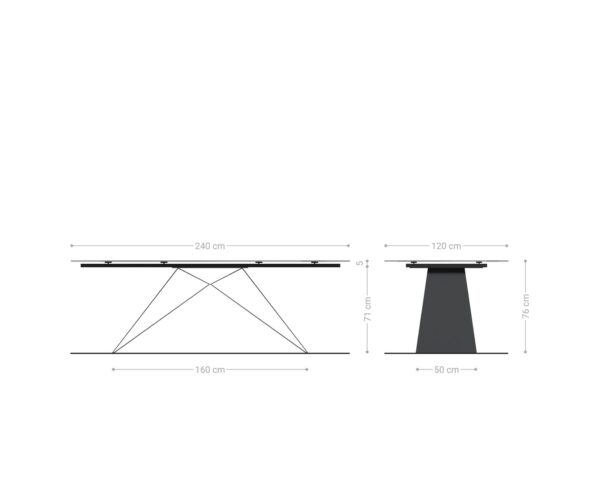 Jedálenský stôl Edge oválny 240x120 reliéfne sklo dymovo čierna 3D dizajn podstava v tvare V plochá oceľ čierna - Image 10
