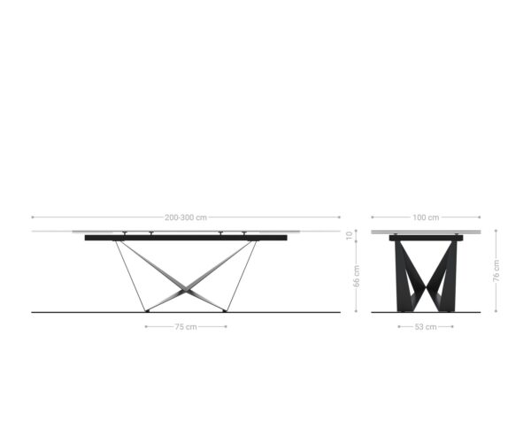 Jedálenský stôl Edge keramický Laminam® Noir Desir hnedý 200-300x100 cm, spider nohy, plochý, rozťahovací, nerezová oceľ - Image 10