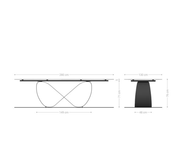 Jedálenský stôl Edge oválny keramický Minas Melange bielo-béžový 280x130 nekonečný kovový efekt - titanové prevedenie - Image 8
