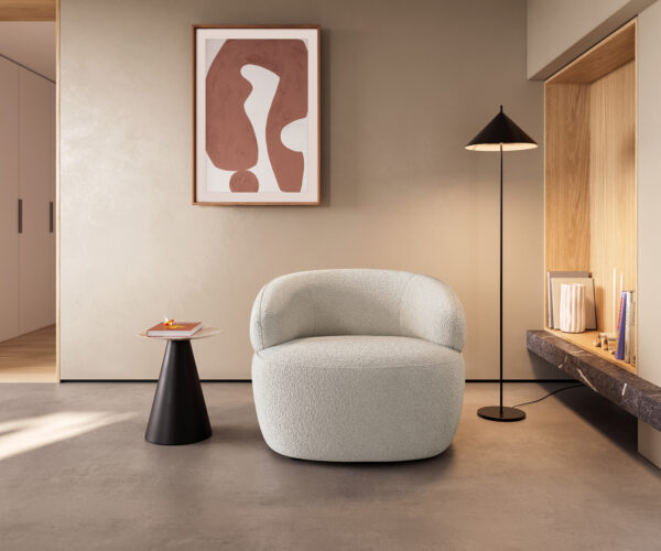 Lounge kreslo Nova 88x88 cm bouclé bielo-krémová - Image 4