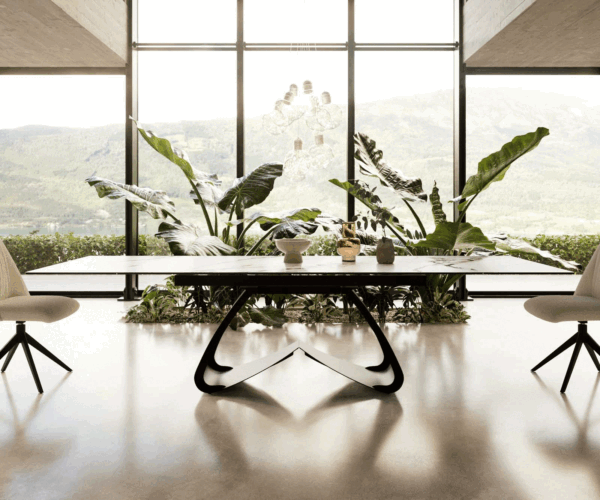 Jedálenský stôl Edge keramický Calacatta Luxe bielo-zlato-sivý 200-300x100 s čiernou kovovou podnožou rozťahovací - Image 2