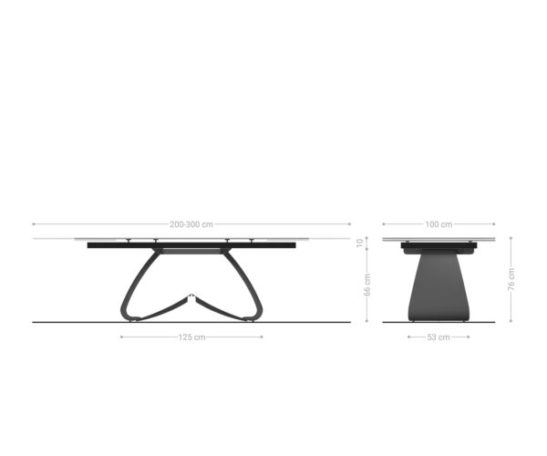 Jedálenský stôl Edge keramický Calacatta Luxe bielo-zlato-sivý 200-300x100 s čiernou kovovou podnožou rozťahovací - Image 8