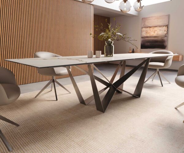 Jedálenský stôl Edge 300x100 keramika Calacatta Luxe bielo-zlato-šedá Spider plochá nerezová oceľ - Image 7
