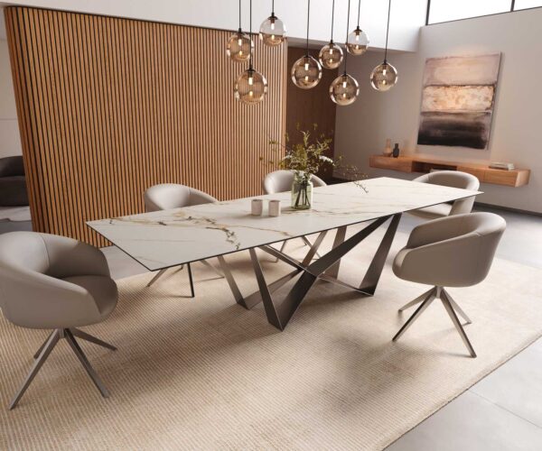 Jedálenský stôl Edge 300x100 keramika Calacatta Luxe bielo-zlato-šedá Spider plochá nerezová oceľ - Image 8