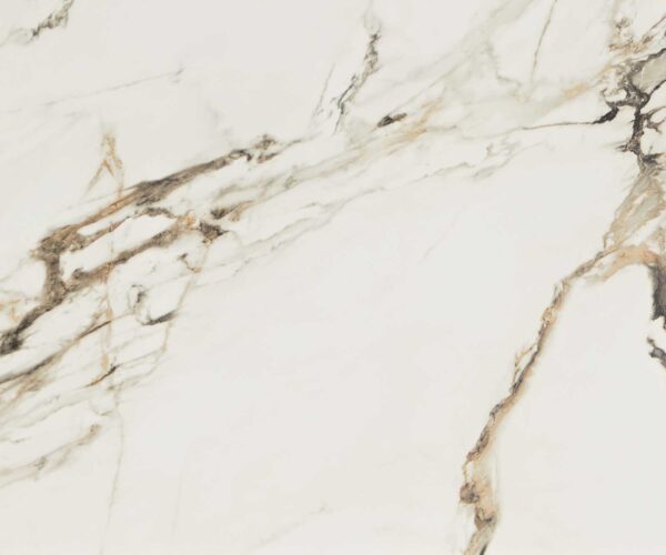 Jedálenský stôl Edge keramika Calacatta Luxe bielo-zlato-sivá 300x100 cm, krížová kovová čierna podnož, obdĺžnikový - Image 3