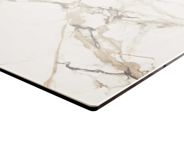Jedálenský stôl Edge keramika Calacatta Luxe bielo-zlato-sivá 300x100 cm, krížová kovová čierna podnož, obdĺžnikový - Image 4