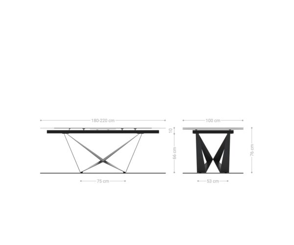 Jedálenský stôl Edge reliefné sklo dymovo čierne 3D dizajn 180-220x100 pavúčik plochý kov čierny rozťahovací - Image 7