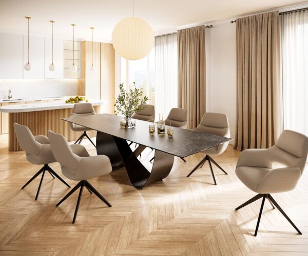Jedálenský stôl Edge keramická doska Laminam® Nero Greco antracit 300x100 Infinity kov čierny - Image 7