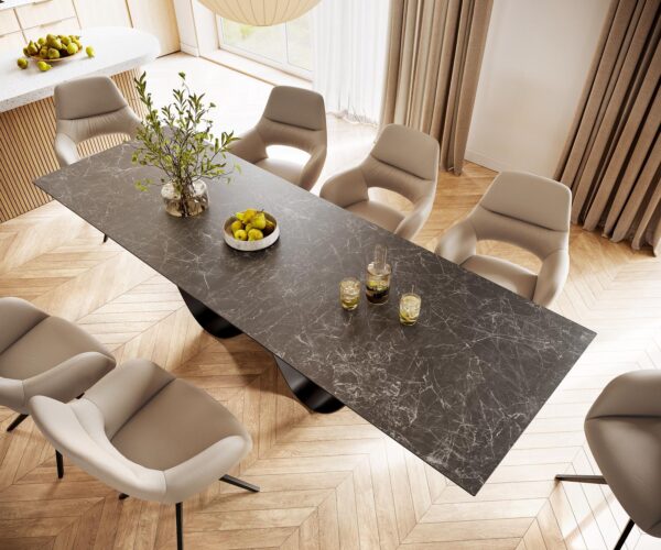 Jedálenský stôl Edge keramická doska Laminam® Nero Greco antracit 300x100 Infinity kov čierny - Image 5