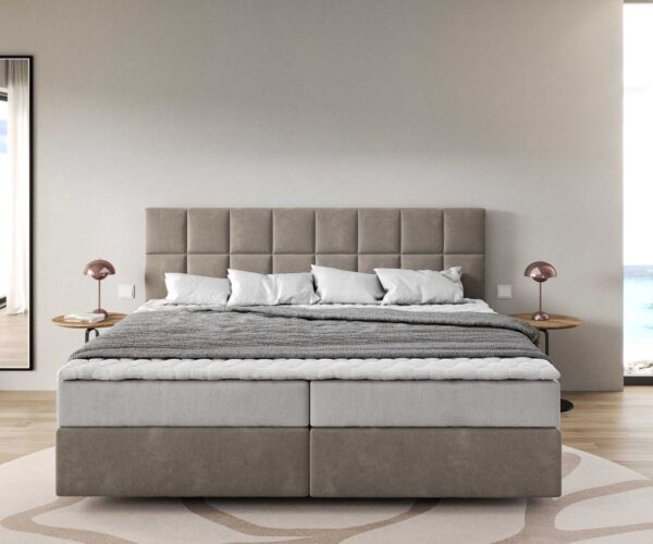 Boxspring posteľ Dream-Fine mikrovlákno béžová 200x200 cm s matracom s taštičkovými pružinami a visco topperom - Image 2