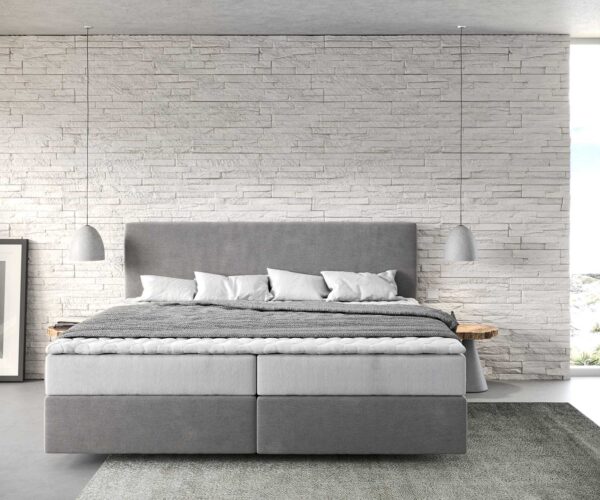Boxspring posteľ Dream-Well mikrofázová sivá 200x200 cm s matracom s jadrom z taštičkových pružín a visco topperom - Image 2