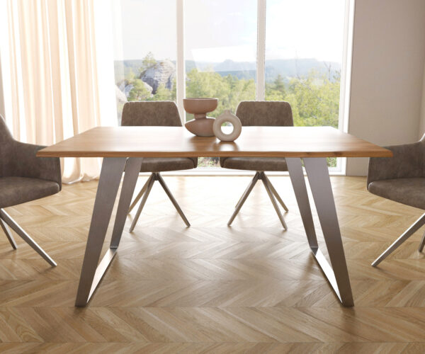 Jedálenský stôl Edge 140x90 cm akácia prírodná nerezová oceľ šikmý Live-Edge - Image 2