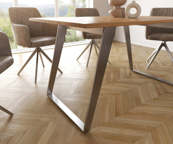 Jedálenský stôl Edge 140x90 cm akácia prírodná nerezová oceľ šikmý Live-Edge - Image 5