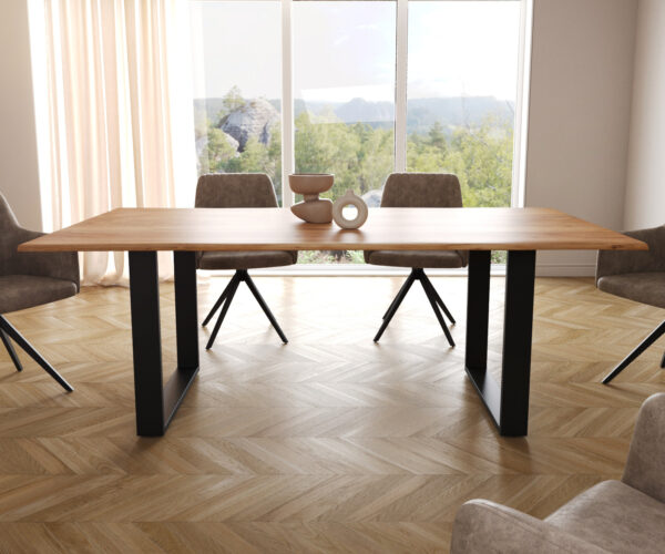 Jedálenský stôl Edge 200x100 S prírodná akácia, čierny rám na lyžinách - Image 2