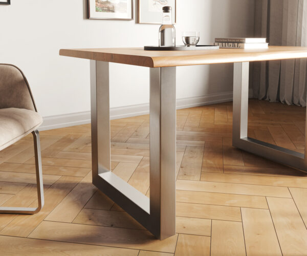 Jedálenský stôl Edge 140x90 Prírodná akácia Nehrdzavejúca oceľ Široký živý okraj - Image 5
