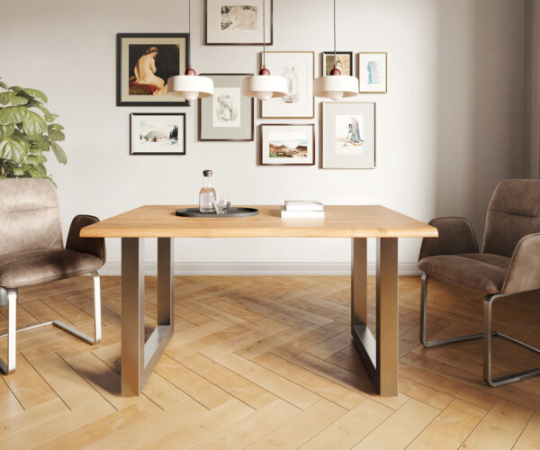 Jedálenský stôl Edge 140x90 Prírodná akácia Nehrdzavejúca oceľ Široký živý okraj - Image 2