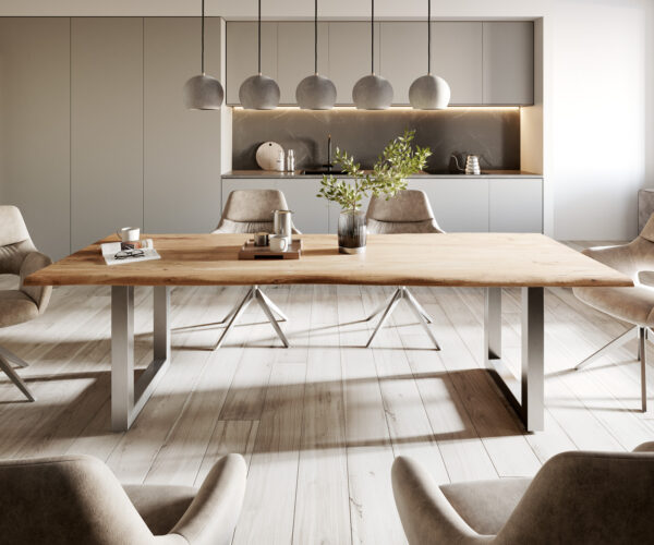 Jedálenský stôl Edge 260x100 Prírodná akácia Nerezová oceľ Široký živý okraj - Image 2