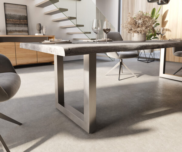 Jedálenský stôl Edge 300x100 XL akácia platinová nerezová oceľ široký Live-Edge - Image 5