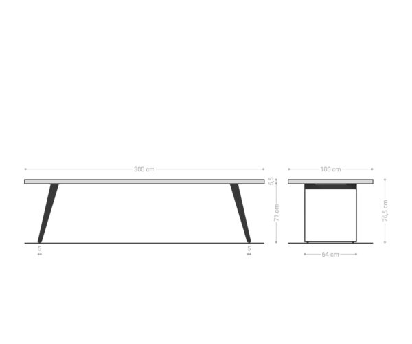 Jedálenský stôl Edge 300x100 XL akácia platinová kov šikmý Live-Edge - Image 6