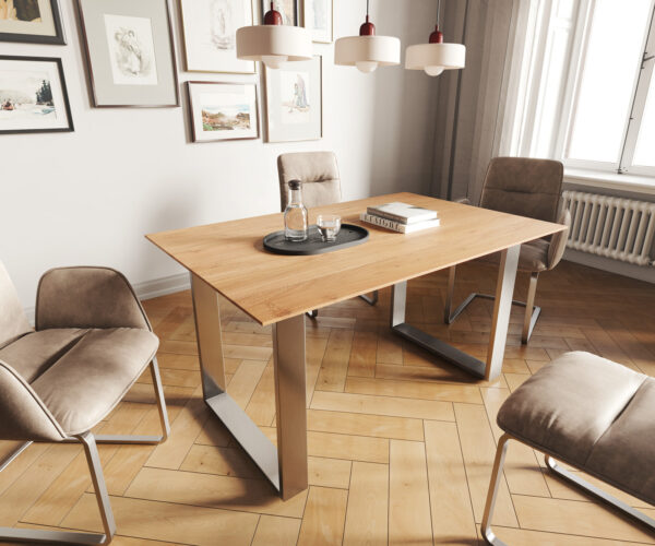 Jedálenský stôl Edge 140x90 Akácia Natural Nerez Úzky Swiss