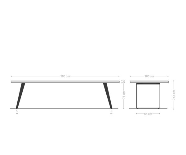 Jedálenský stôl Edge 300x100 cm akácia prírodná nehrdzavejúca oceľ strieborná šikmá Live - Image 7