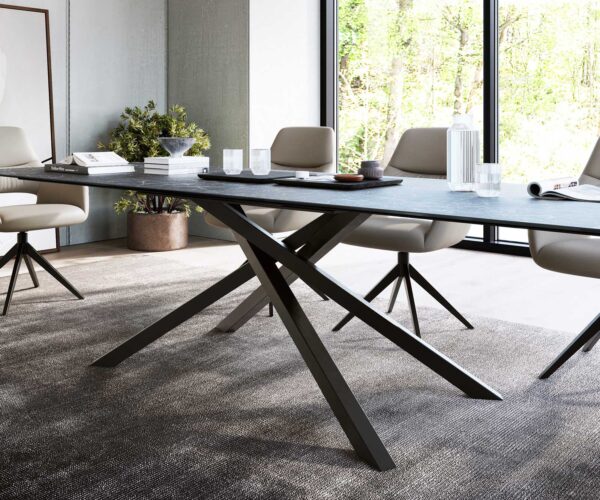 Jedálenský stôl Edge 300x100 cm keramika Laminam®Nero Greco antracitová stredová podstava krížová čierna - Image 7