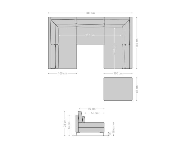 Pohovka v tvare U Elio 300x185 cm imitácia kože vintage hnedá antik s taburetom - Image 8