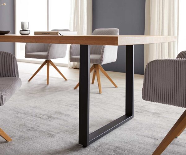 Jedálenský stôl Edge 300x100 cm prírodný dub, kovová konštrukcia na lyžinách, čierna - Image 5