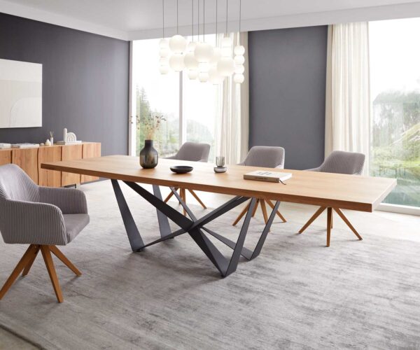 Jedálenský stôl Edge 300x100 cm prírodný dub, pavúčia konštrukcia, plochý čierny kov - Image 2