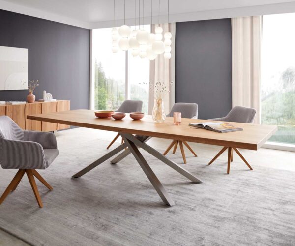 Jedálenský stôl Edge 300x100 cm prírodný dubový obdĺžnikový stôl s krížovým rámom z nehrdzavejúcej ocele - Image 7