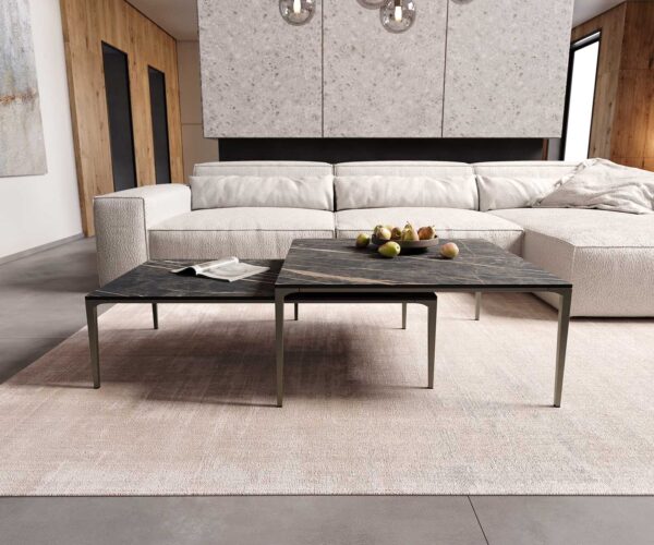 Konferenčný stolík Levente 110x60 cm keramika Laminam®Noir Desir hnedá podstava kov efektová úprava titán - Image 7