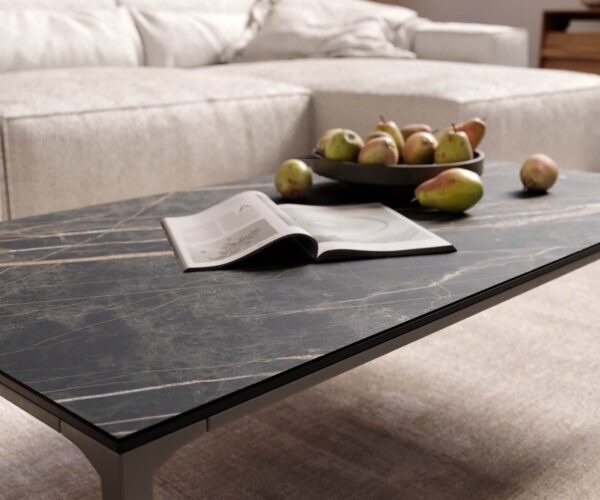 Konferenčný stolík Levente 110x60 cm keramika Laminam®Noir Desir hnedá podstava kov efektová úprava titán - Image 6