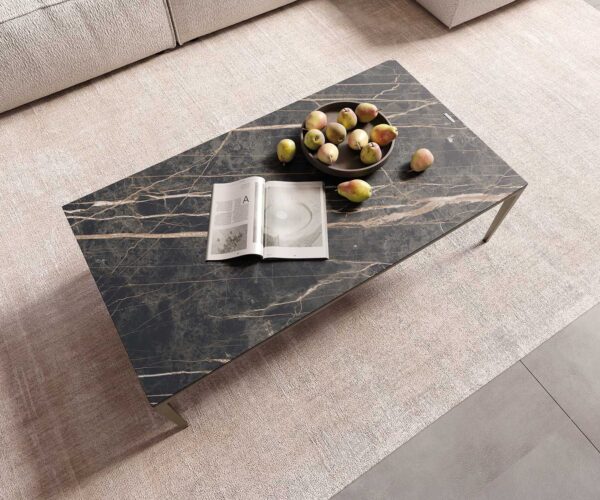 Konferenčný stolík Levente 110x60 cm keramika Laminam®Noir Desir hnedá podstava kov efektová úprava titán - Image 5