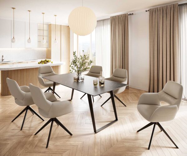 Jedálenský stôl Edge 200x100 cm keramika Laminam® Nero Greco sivý, šikmý rám kov čierny - Image 8